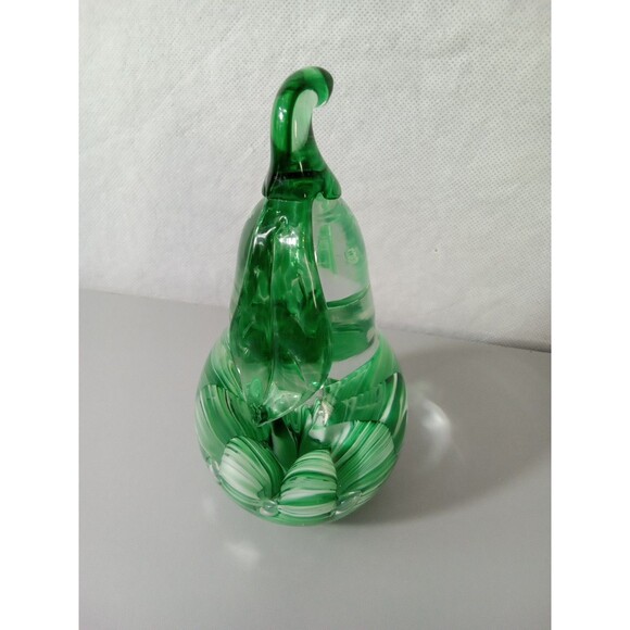 Vintage Joe St Clair Green Pear Paperweight 5.75" Controlled‎ Bubble Art Glass - Picture 2 of 7
